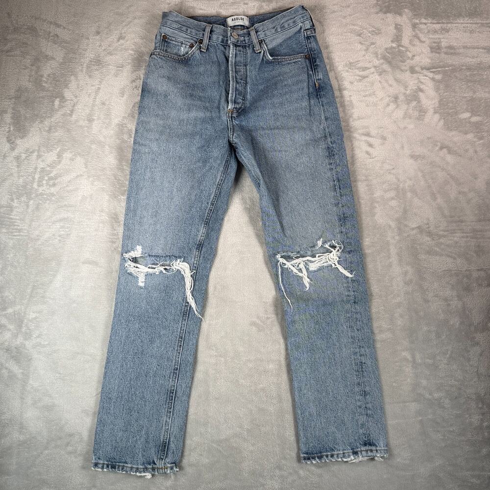 Agolde Jeans Riley Crop Womens Size 24 High Rise Straight Distressed Denim